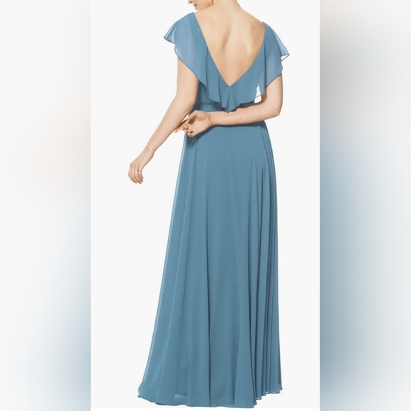 Bill Levkoff Blue Ruffle V-Neck Wrap Gown US 8 - Picture 2 of 7